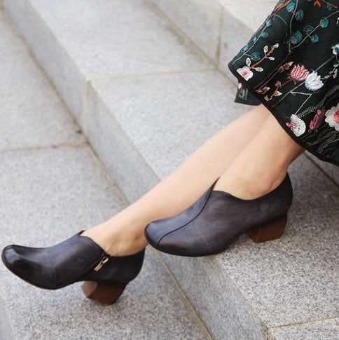 Frühling Peacock Blue Vintage Chunky Heels