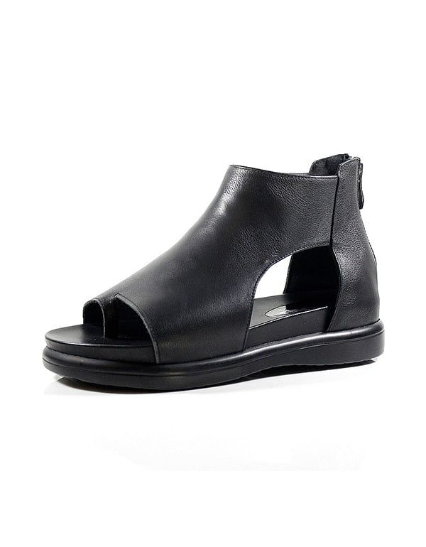 Damen-retro-ledersandalen Mit Offenem Zehausschnitt