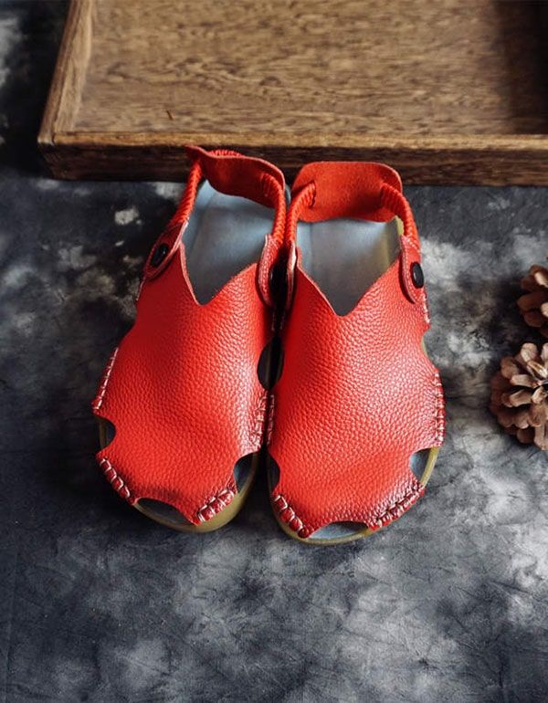 Sommerliche Handgenähte Bequeme Ledersandalen