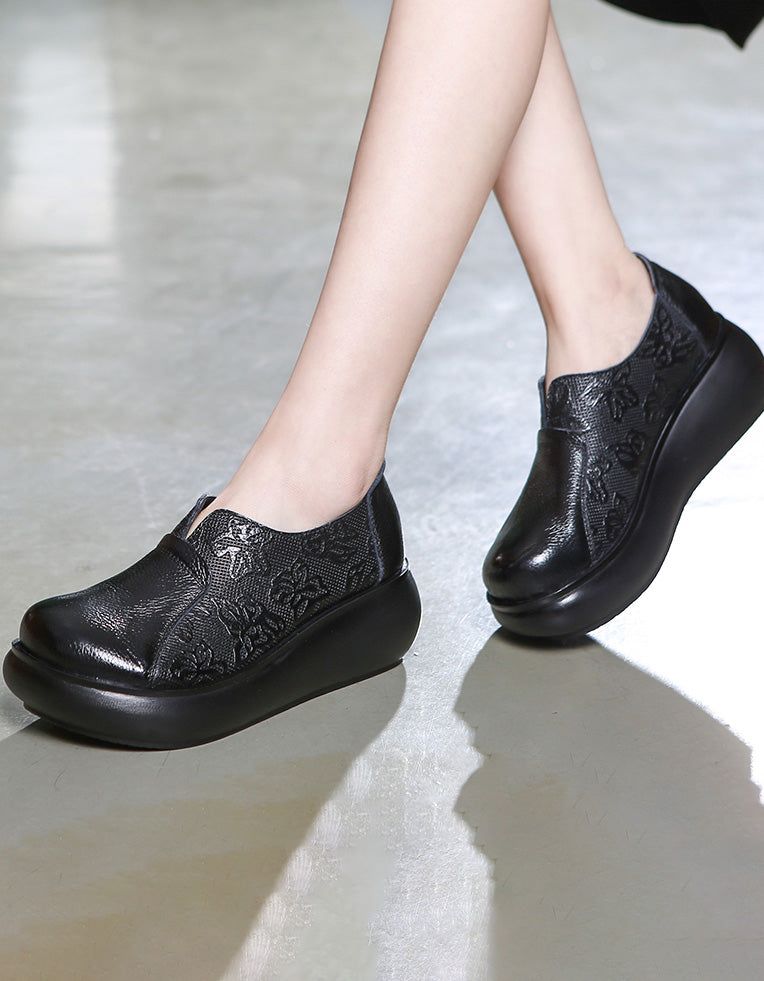 Geprägte Handgefertigte Retro-keilschuhe Aus Leder