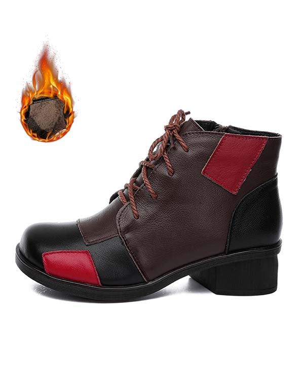 Rundkopf-retro-winterstiefel Mit Farbnähten