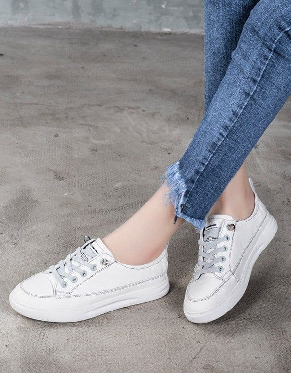 Lässige Lederturnschuhe Für Damen Weiß